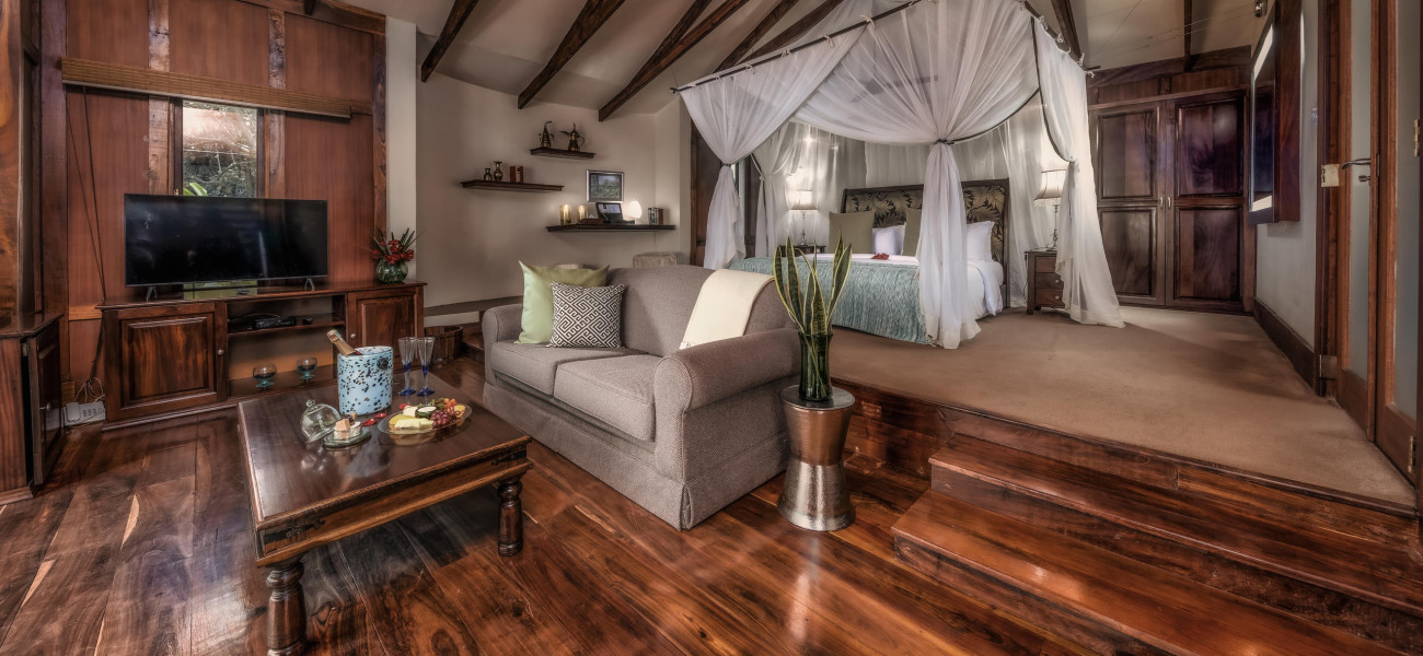 rusha Coffee Lodge surrounded by lush coffee plantations at the foot of Mount Meru.